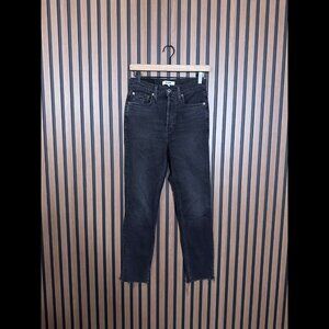 RE/DONE Jeans 25 Womens Black Skinny Frayed High Rise Denim Stretch Faded